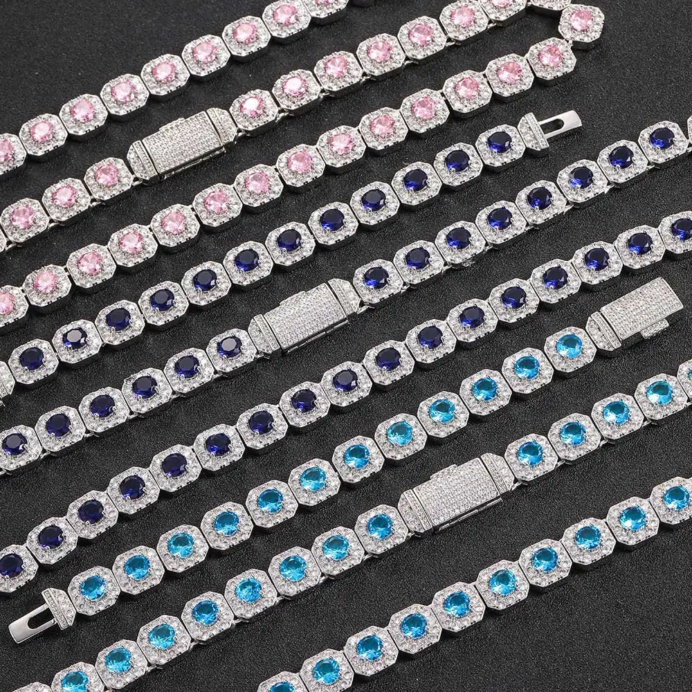 Tennis Chain Necklace Stainless Steel 12MM Cluster