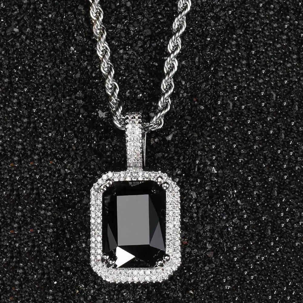 Iced Out Rope Pendant Necklace Stainless Steel