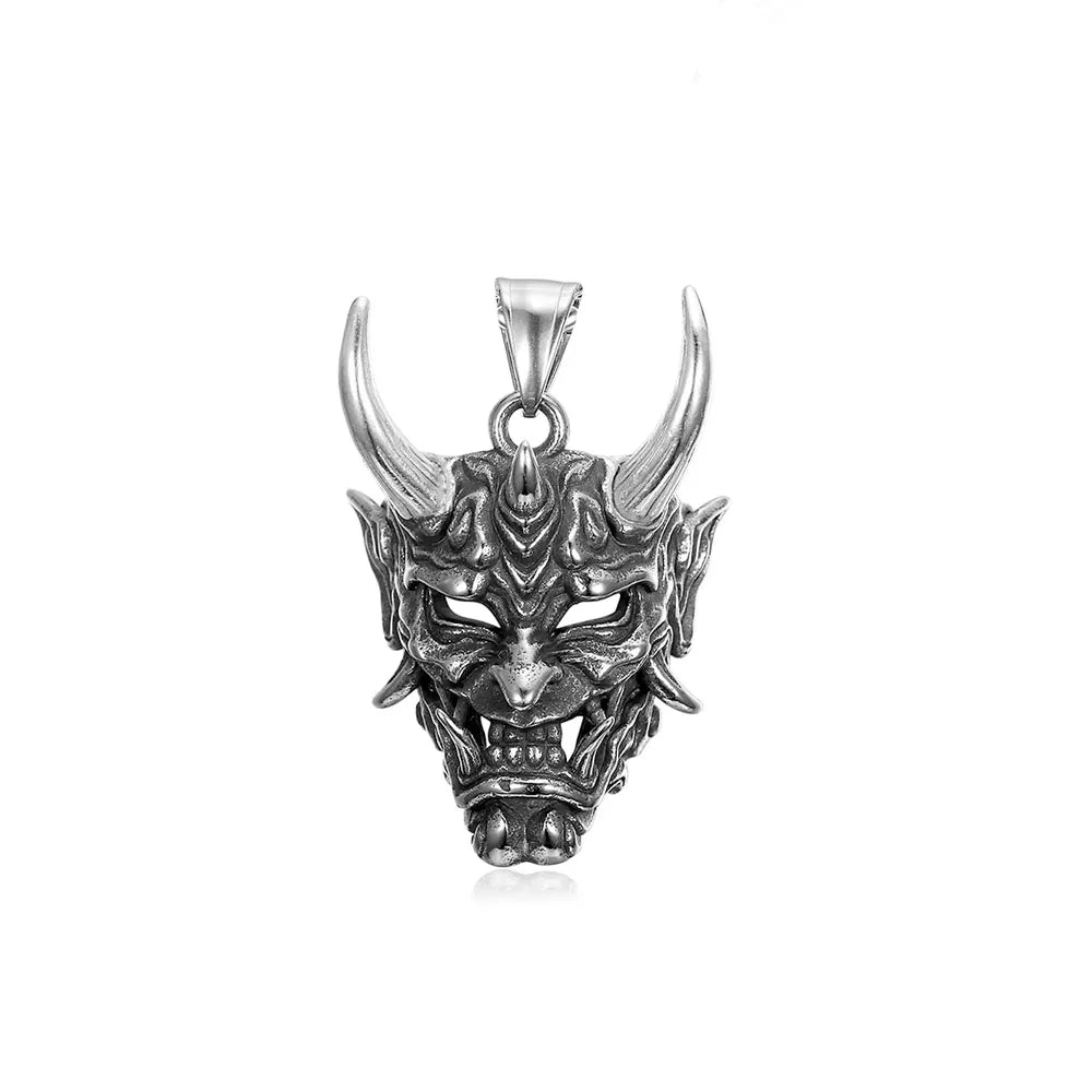 Gold Ox Horn Bodhi Demon Tooth Pendant Stainless Steel Double Skull Byzantine Necklace Hiphop Skull Demon Mask Necklace Gift
