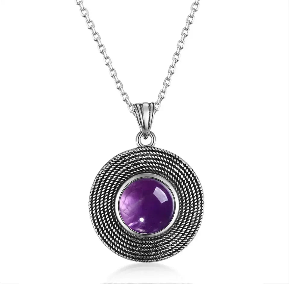 10MM Stone Round Pendant Necklace Silver High Quality Natural Tiger Eye Rhodochrosite Wedding Gift Luxury Jewelry