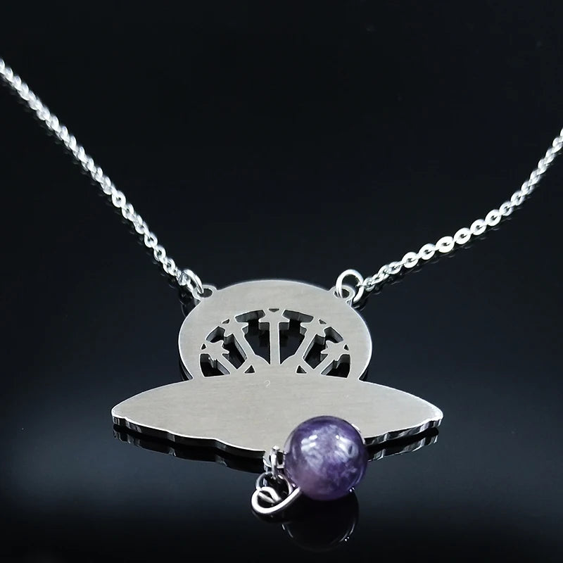 Bat Witchcraft Triple Moon Goddess Necklace Stainless Steel Women Silver Color Moth Necklace Jewerly Collar Mujer N3059S02