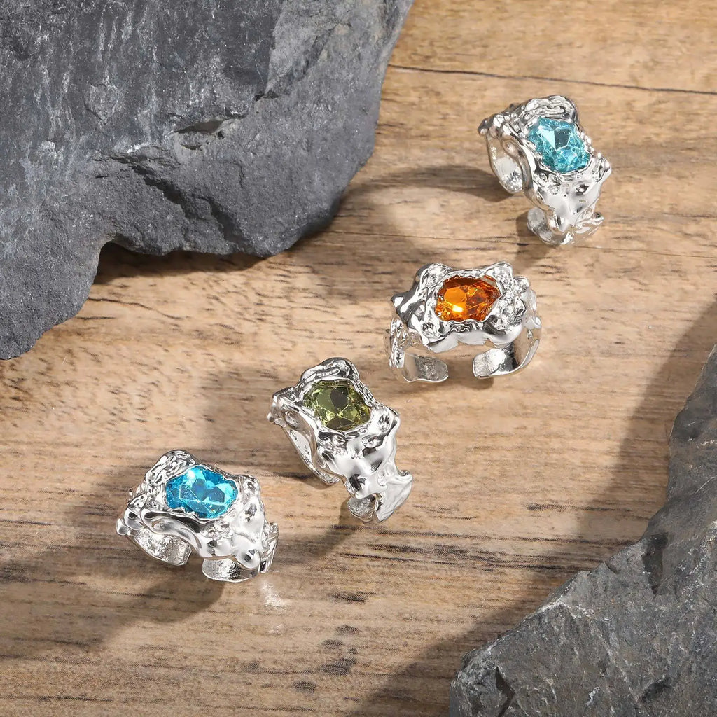 4pcs/set Lava Rings for Men Women,Stacking Colorful Zircon Thick Ring Metal Ring,Punk Non Tarnish Signet Ring Gifts