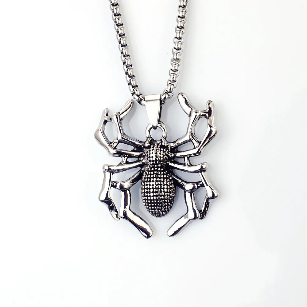 Stainless Steel Vintage Spider Pendant Necklace