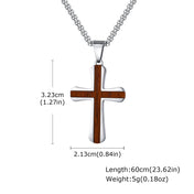 Wood Cross Silver Pendant Necklace — Stainless Steel