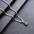 Blue Crystals Geometric Pendants Snake Bone Chain Titanium Steel Men Personality High-end Versatile Necklaces Fashion Jewelry