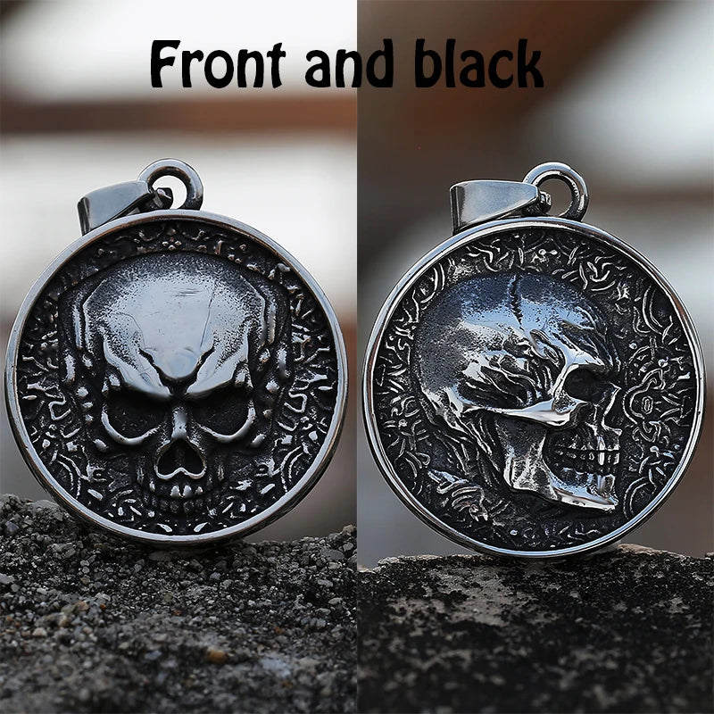 2-Side Skull Pendant Necklace — Stainless Steel