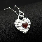 Heart Silver Pendant Sterling Red Glass Clavicle