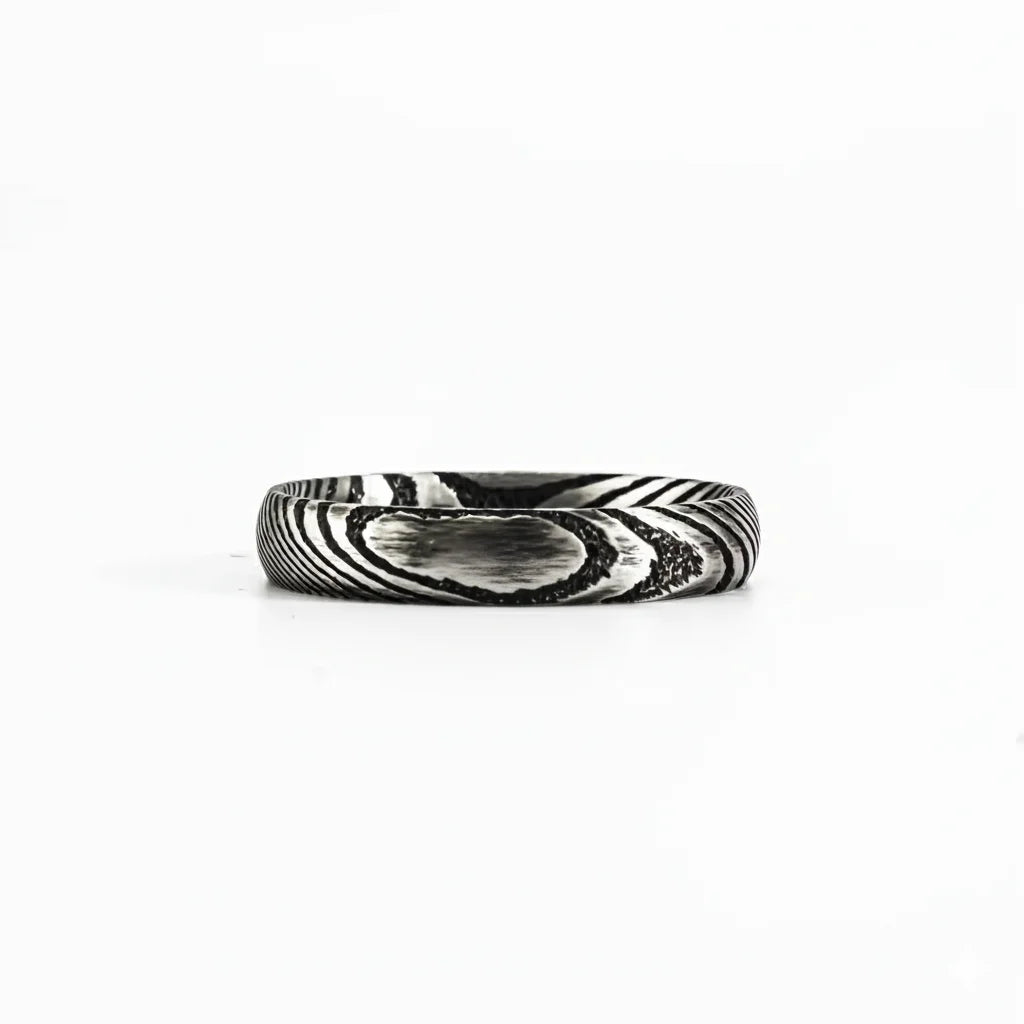 Damascus Steel CZ Band Ring — Stainless Steel