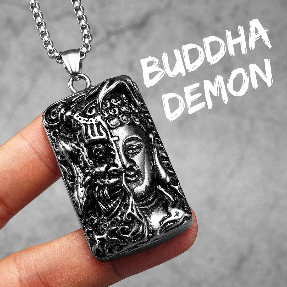 Buddha Pendant Necklace Stainless Steel Vintage