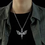 Silver Angel Wing Feather Pendant Necklace