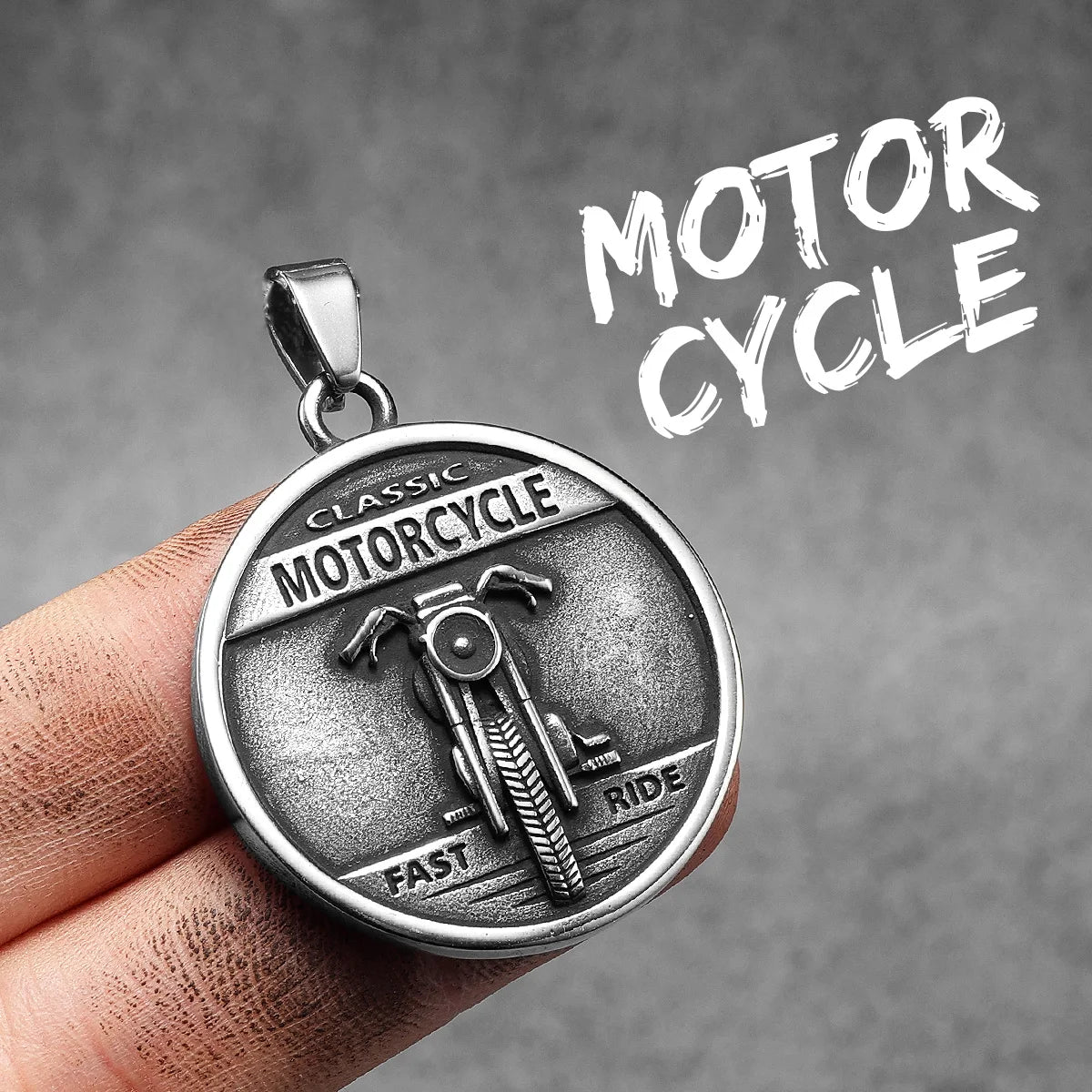 Skull Motorcycle Rider Pendant — Stainless Steel
