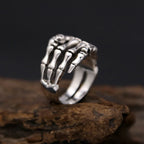 YILUOCD S925 Skeleton Hand Ring Gothic Open Skull Rings for Women Men Halloween Punk Jewelry Gift