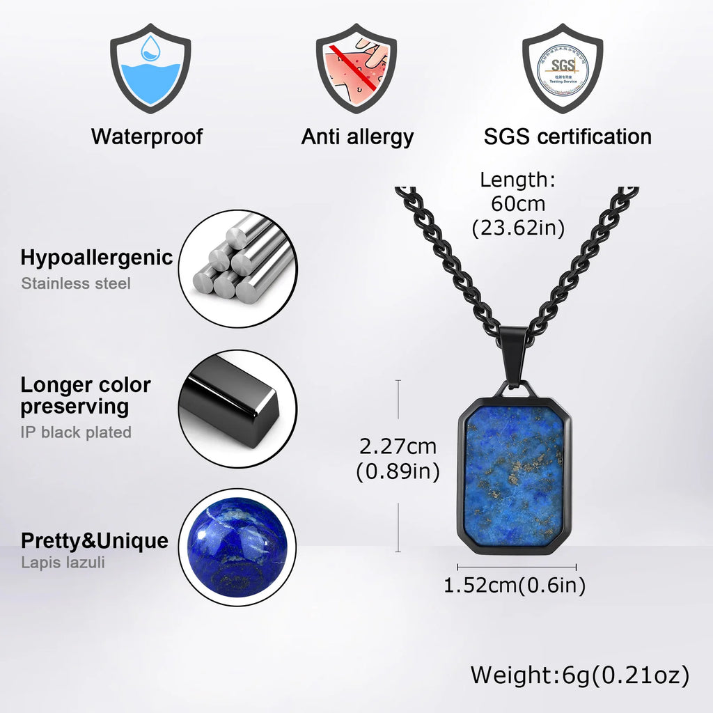 Lapis Lazuli Stone Pendant — Stainless
