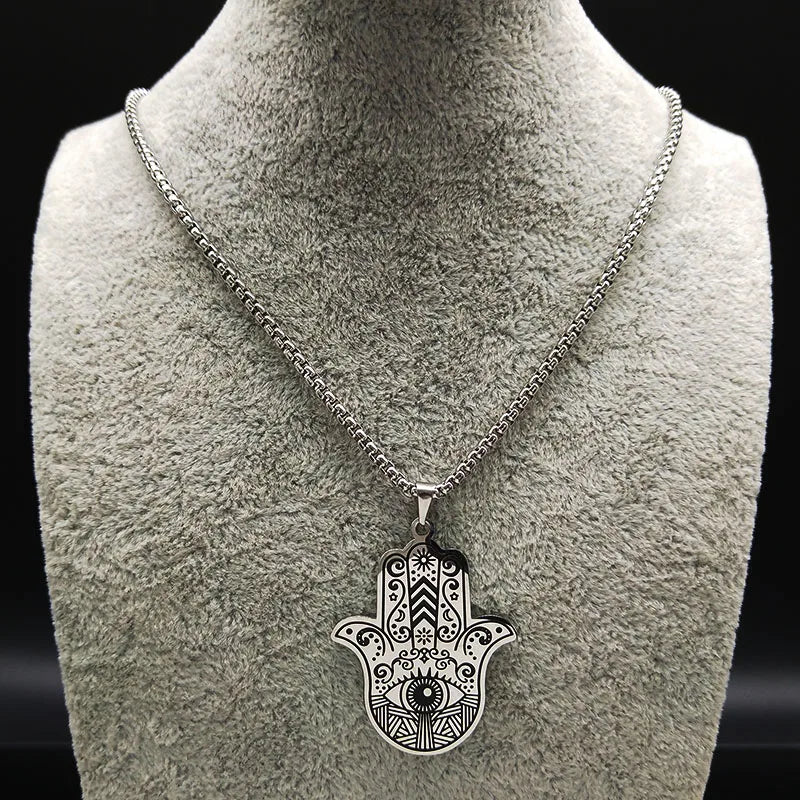Hamsa Hand of Fatima Stainless Steel Necklaces Men Fatima´s Hand Turkish Eye Necklaces Pendants Jewelry collier homme