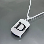 Initial Letter Tag Pendant Necklace — Stainless Steel