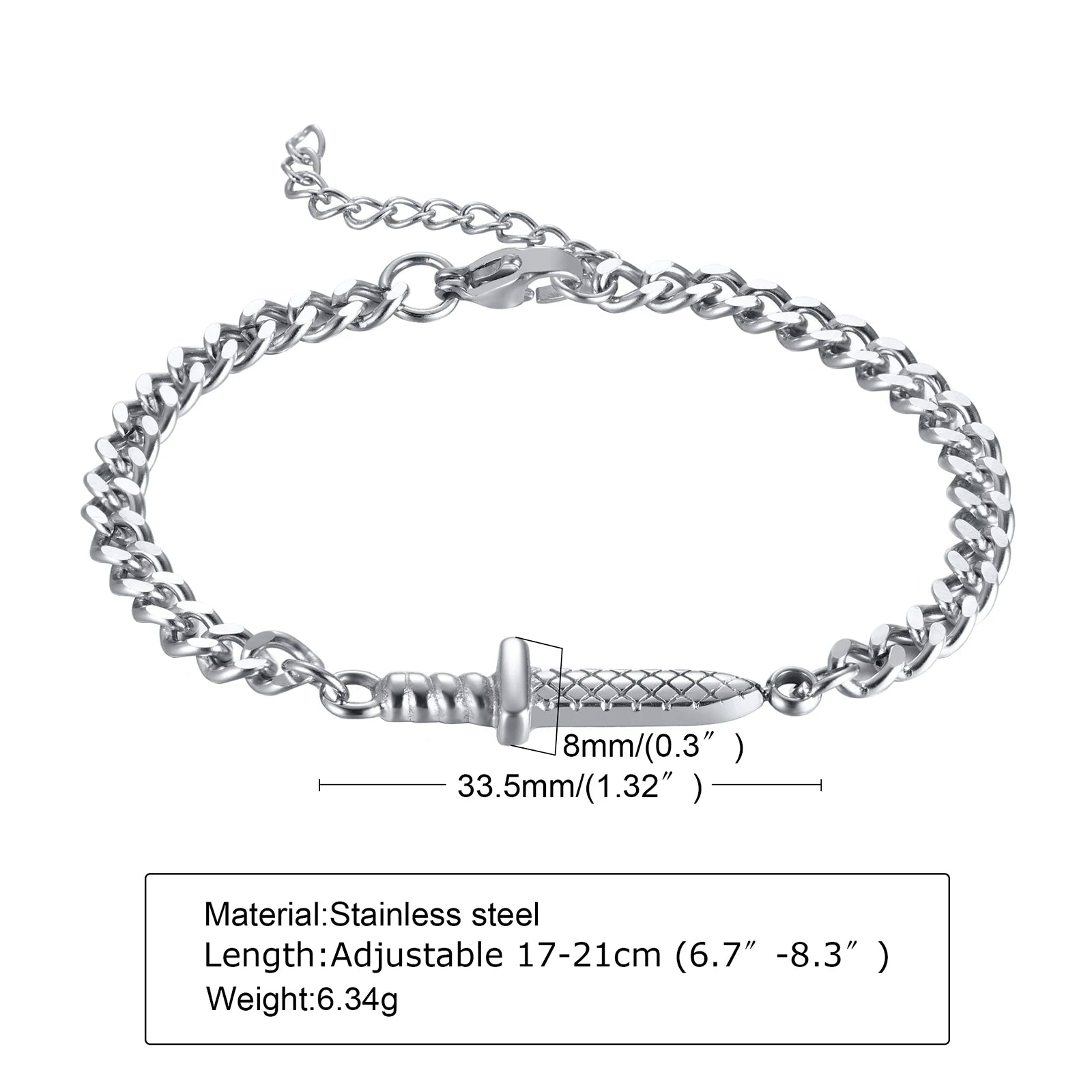 Sword Dagger Chain Link Bracelet — Stainless Steel