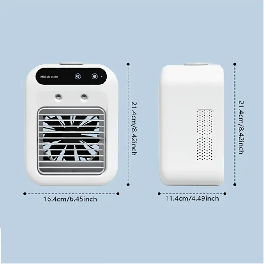 Portable mini desktop air conditioner fan, low noise, powerful humidifier and cooling function, USB charging