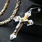 Crystal Crucifix Jesus Byzantine Chain Necklace — Stainless Steel