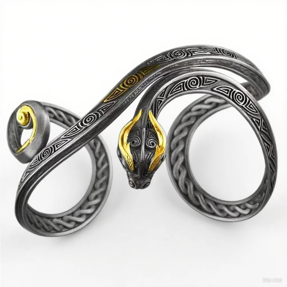 Viking Style Dragon Bracelet Retro Intricate Carving Adjustable Cuff Bangle Unique Norse Gothic Jewelry Gifts for Men
