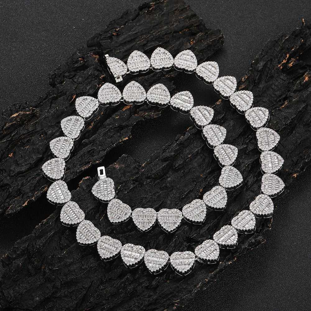 Iced Out Heart Necklace Stainless Steel 12MM