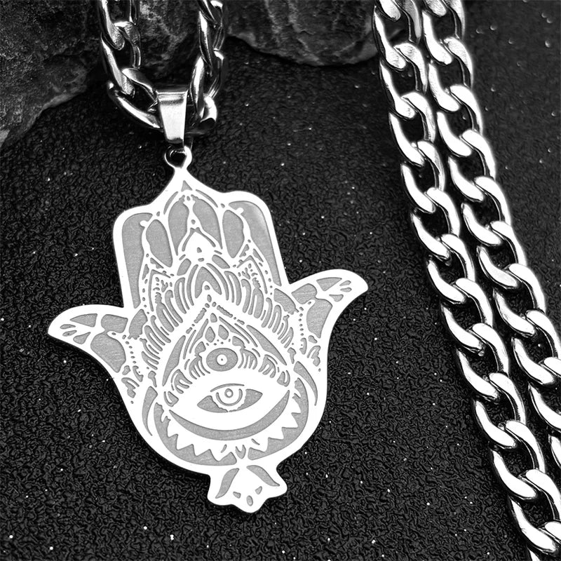 Fatima Hand Pendant Necklace — Silver