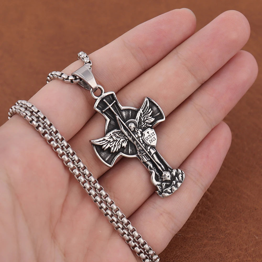 Classic St. Michael Cross Necklace — Stainless Steel