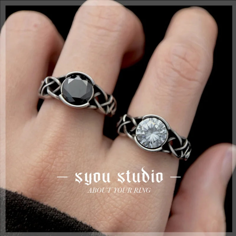 Nordic Viking Knot Rune Ring — White Stone, Stainless Steel