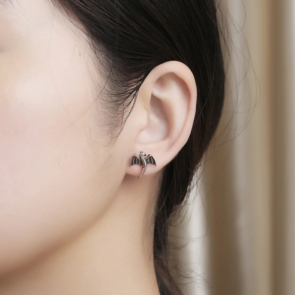 Flying Dragon Steel Earrings Vintage