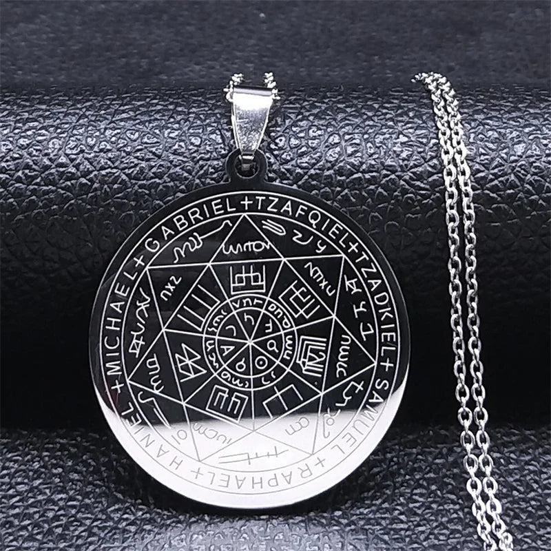 Seven Archangels Amulet Stainless Steel Necklaces Men Seal of Salomon Talisman Christian Protection Jewelry collar