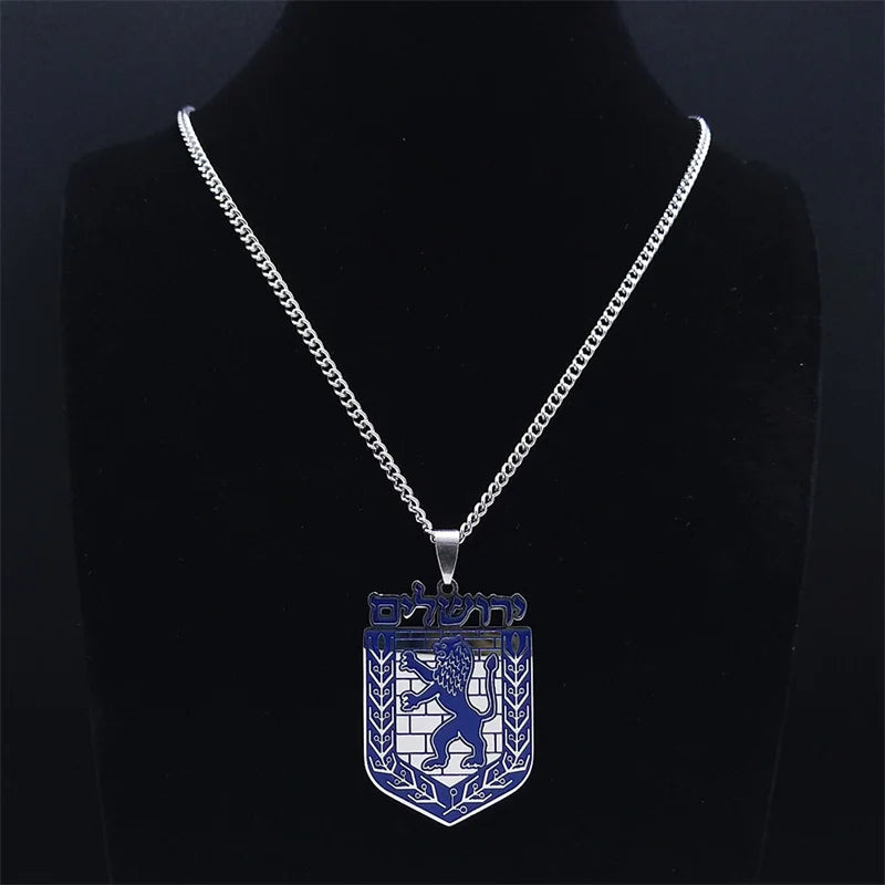 The Lion of Judah Emblem of Jerusalem Necklace Women Men Silver Color Stainless Steel Hebrew Judaism Necklaces Jewelry