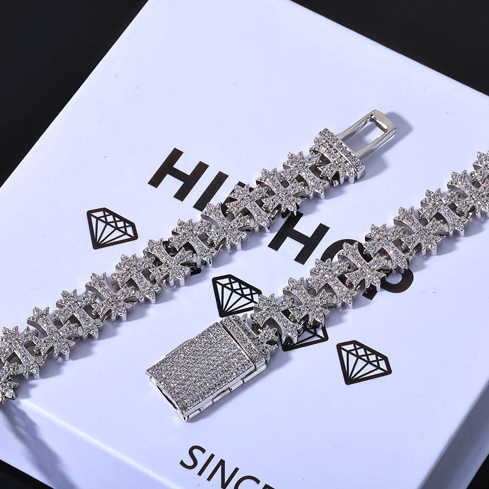Iced Out Cross Bracelet Stainless Steel 8MM