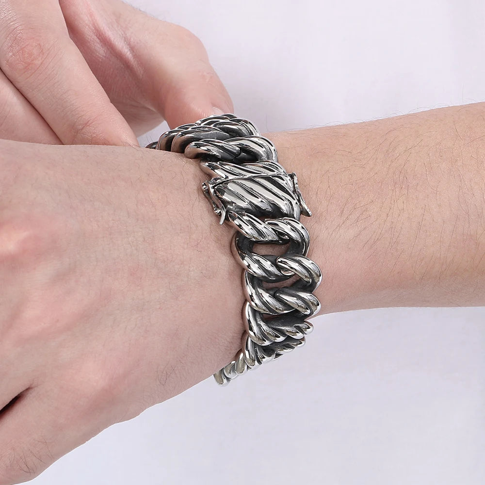 Vintage 18/22MM Width Twist Cuban Link Chain Bracelet for Man Cool Stainless Steel Bracelets Mens Male On Hand Jewelry
