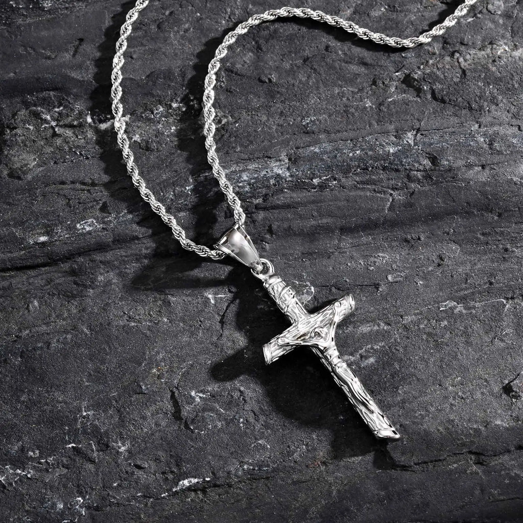 Religious Cross Jesus Pendant Necklace for Men Women, Non-Fading Stainless Steel Chains Choker, Prayer Faith Jewelry