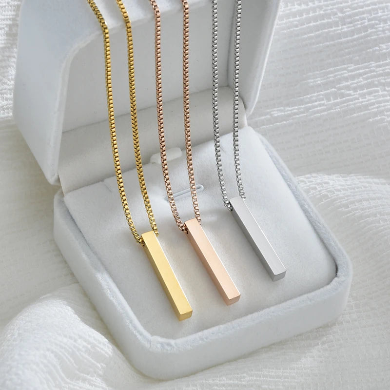 Vertical Blank Bar Pendant Necklace — Stainless Steel