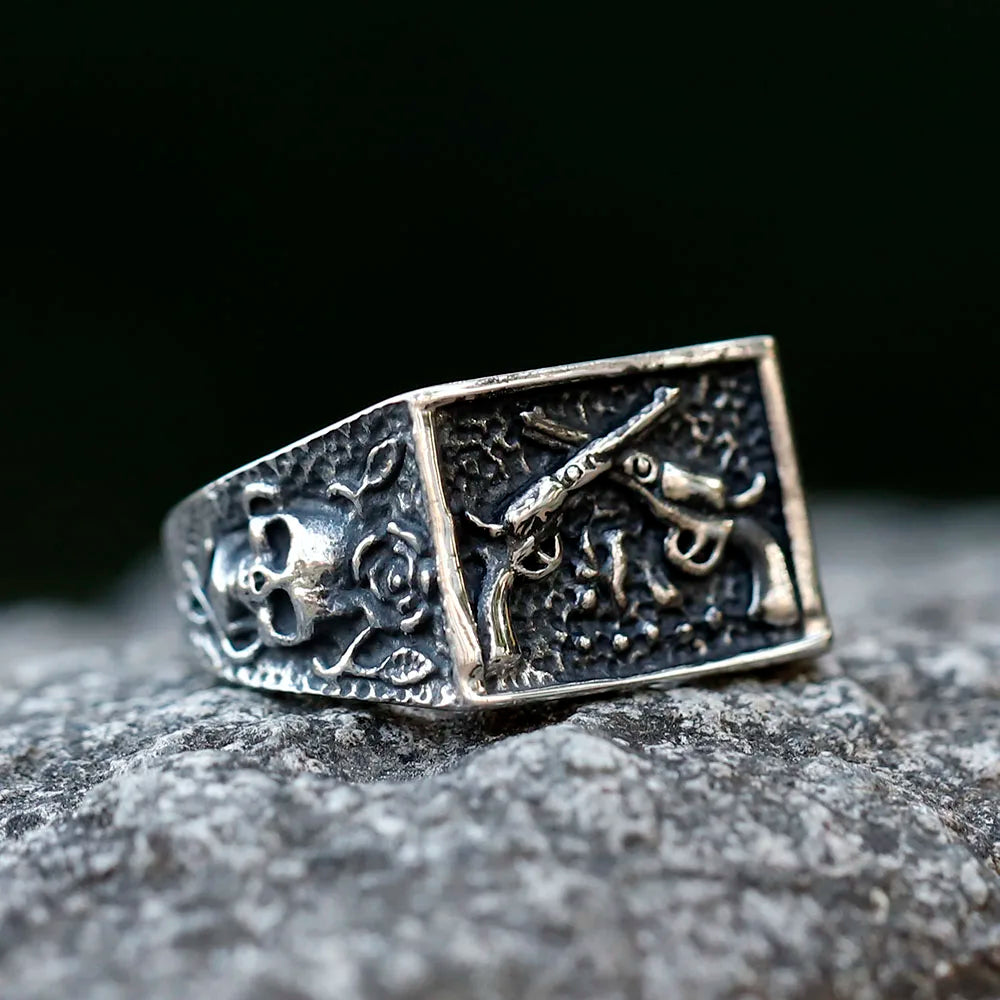 2023 NEW Men's 316L stainless-steel rings Punk Rock Gothic Pistol skull ring for teens fashion Jewelry for gift free