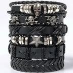 4/5/6pcs Evil Eye Wing Star Skull Diy Braided Punk Style Bracelet Set, Featuring Pu Leather And Beads Bracelet