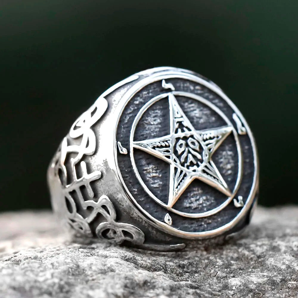 New New Fashion Vintage Pentagram Five Point Star Ring Stainless Steel Ring For Men Women Biker Punk Jewelry