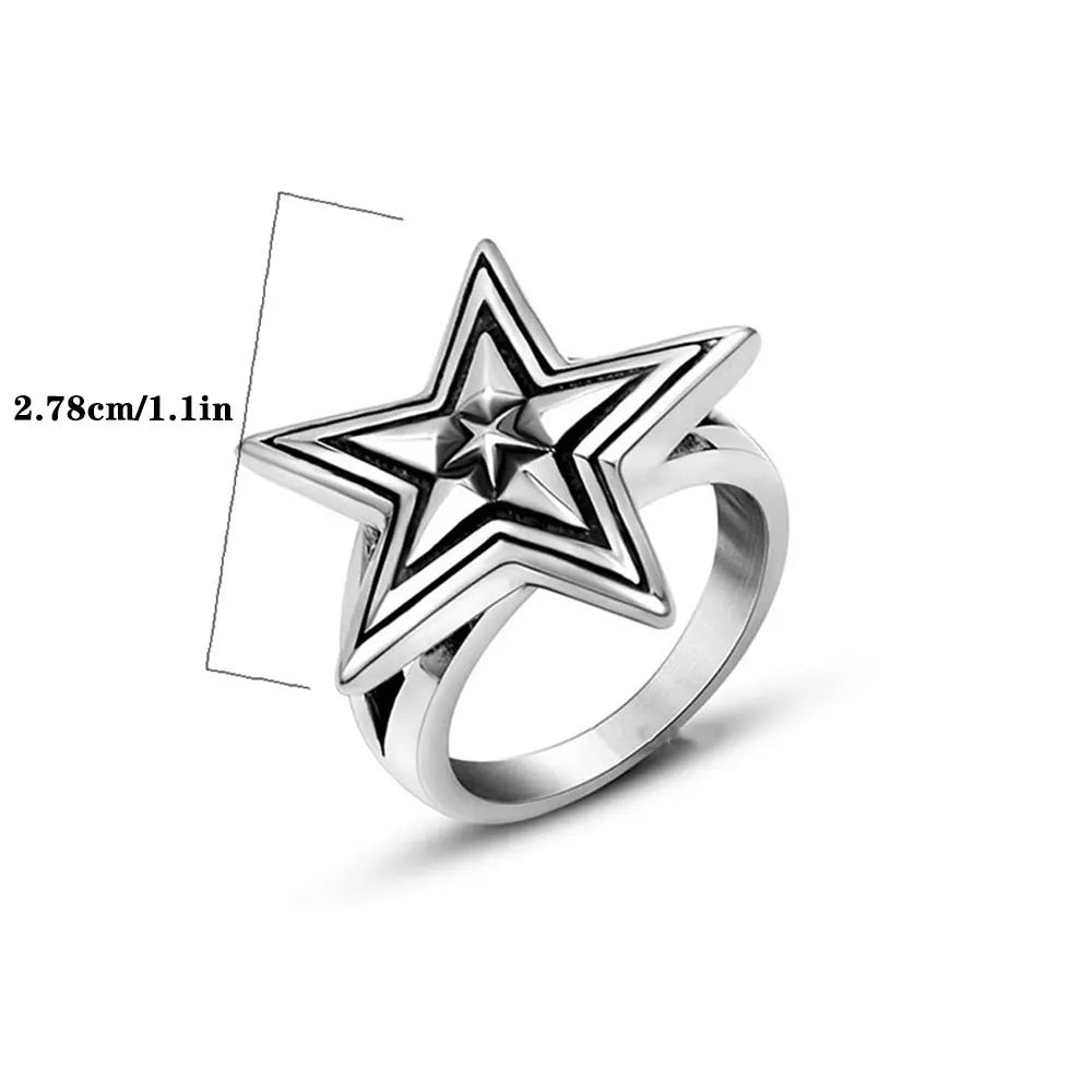 Large Five-Pointed Star Ring — Stainless Steel
