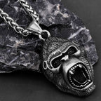 Stainless Steel Animal Gorilla Pendant Necklace Men's Domineering Roar Necklace Biker Vintage Punk Chain Jewelry Party