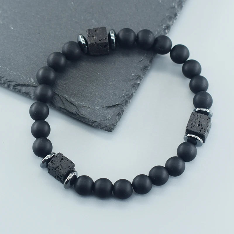Retro Black Block Volcanic Bracelets Men Women Frosted Onyx Lava Beads Jewelry Yoga Meditation Birthday Gift Wholesales