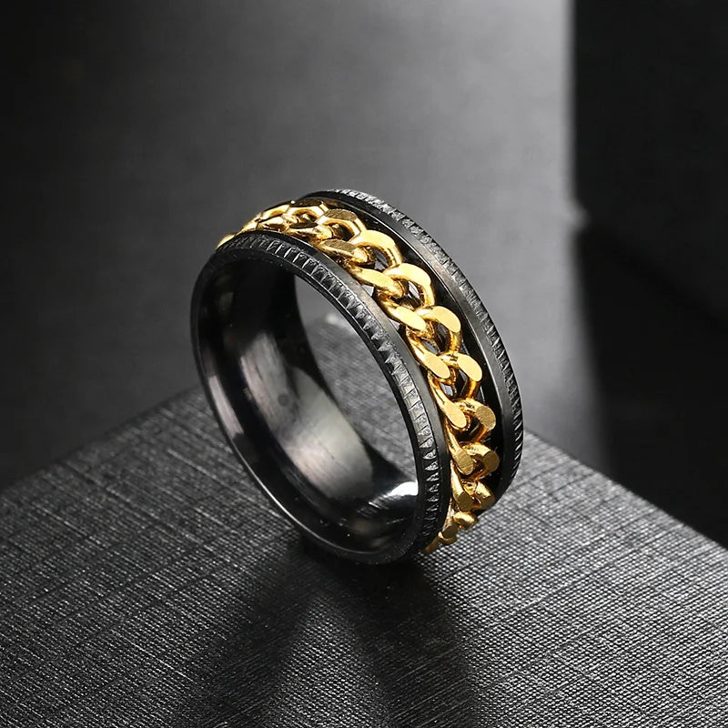 Anxiety Fidget Rings For Men Spining Titanium Stainless Steel Colorfully Spinner Rotatable Chain Jewelry Rotating Rings