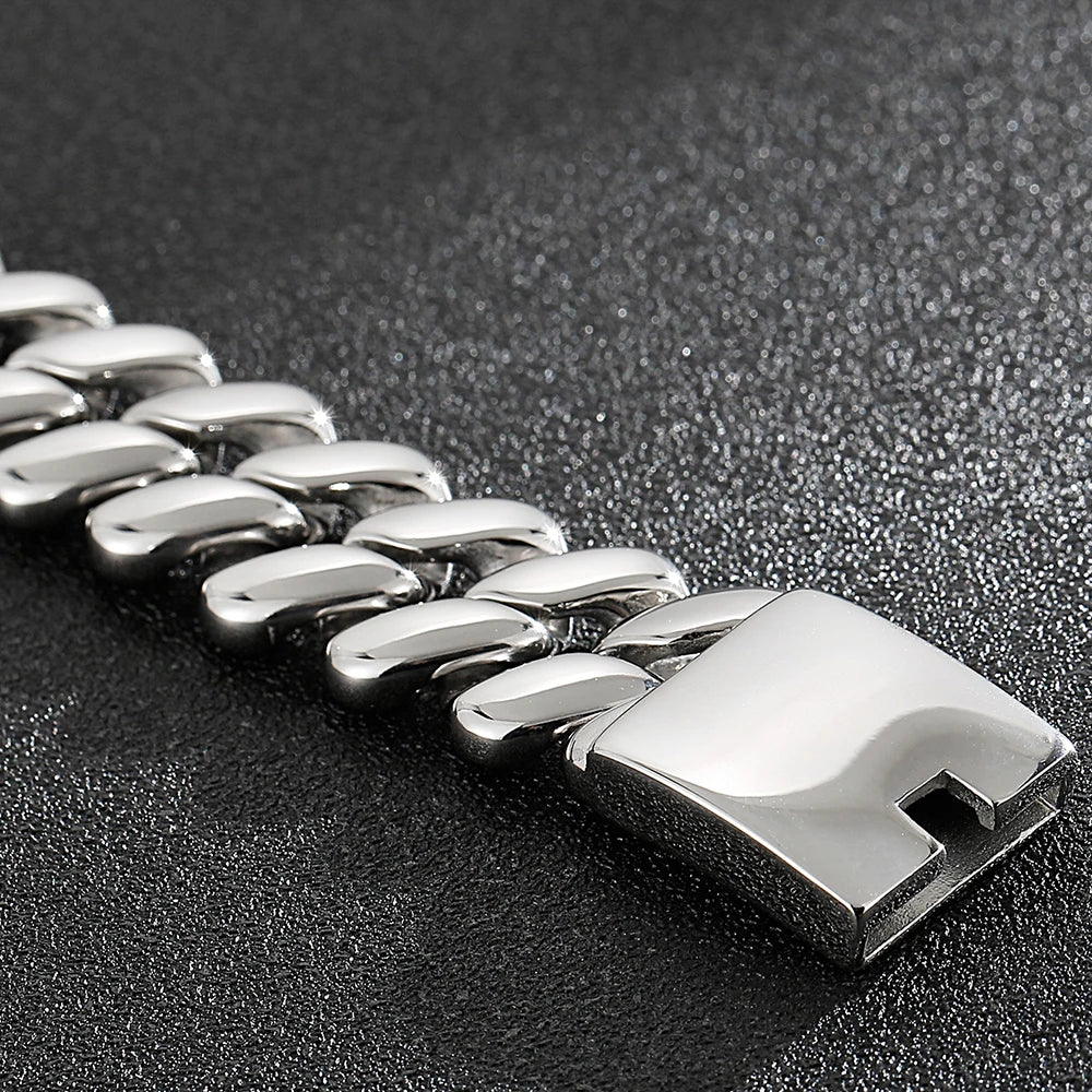 Steampunk Polished Casting Stainless Steel Bracelet for Man Hip Hop 20MM Wide Cuff Link Chain Wristband Birthday