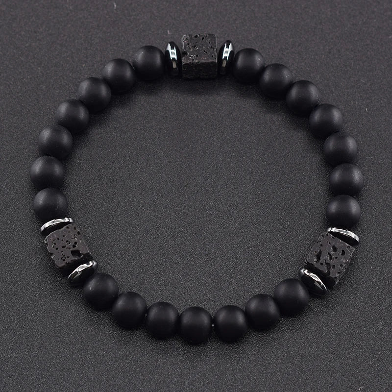 Retro Black Block Volcanic Bracelets Men Women Frosted Onyx Lava Beads Jewelry Yoga Meditation Birthday Gift Wholesales