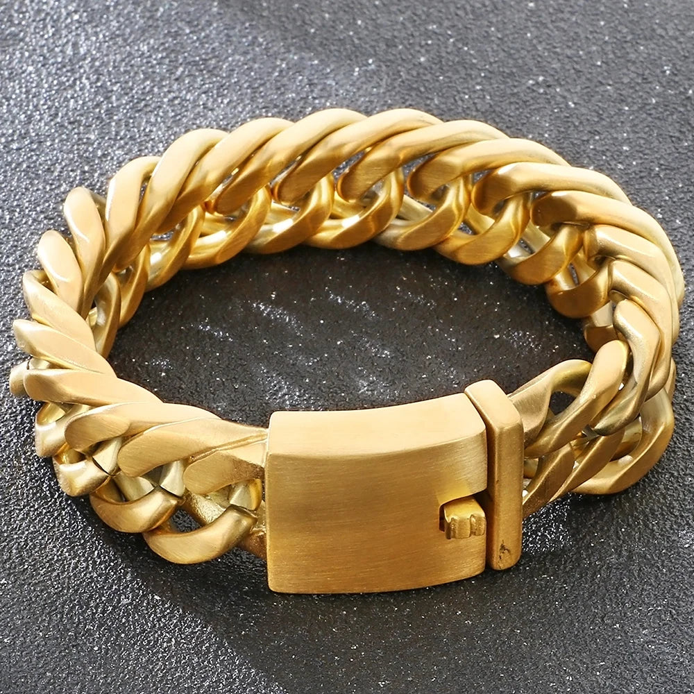 Classic Bracelet Men's 18MM Width Brushed Matte 316L Stainless Steel Curb Cuban Link Chain Man Bracelets Male Jewelry