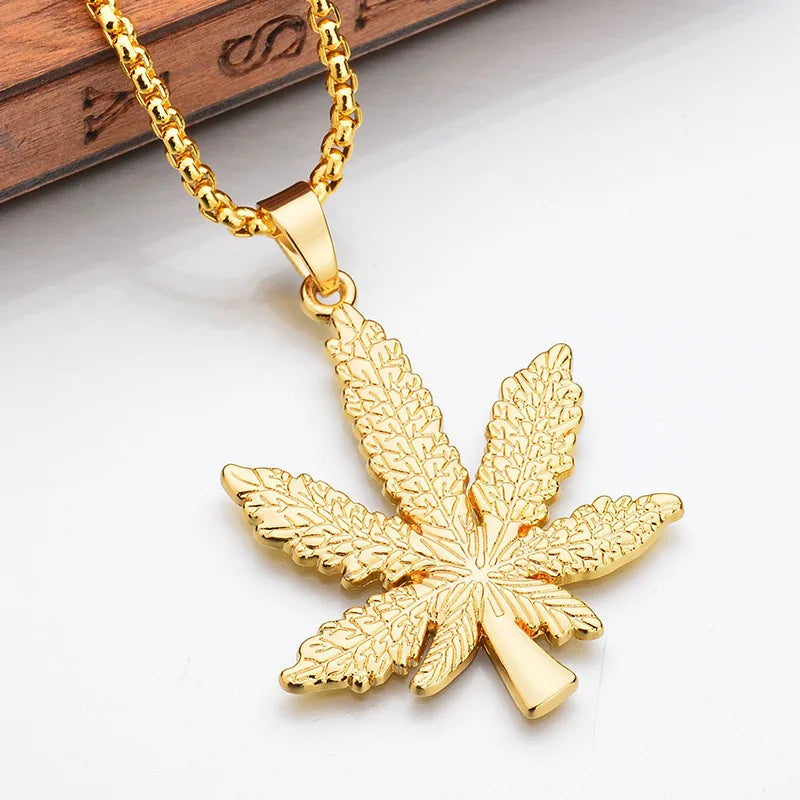 Maple Leaf Pendant Necklace — Stainless Steel