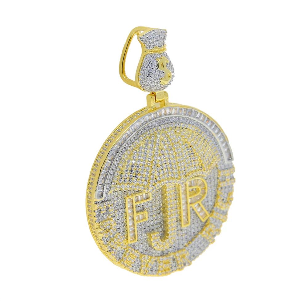 New Iced Out Bling CZ Letter Cross Pendant Necklace Various Design 5A Zircon Two Tone Color Badge Charm Men's Hip Hop