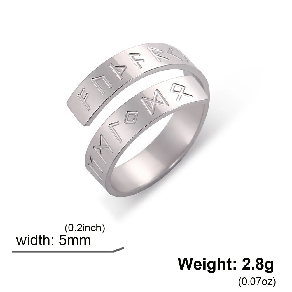 Lemegeton Futhark Rune Rings for Men Stainless Steel Nordic Viking Protection Jewelry Woman Open Ring Amulet Accessories Gift