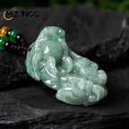 Natural Myanmar Jadeite A Cargo Pixiu Ice Oil Green Pendant  Hand-carved Fashion Lucky Charms for Men and Women Jade Necklace