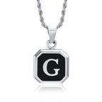 Initials Necklaces for Men Women,A-Z 26 Letters Black Square Stainless Steel Pendant Collar,45-60CM Twisted Rope Chain