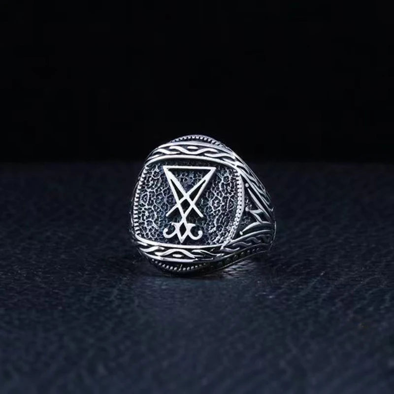 Gothic Lucifer Seal Signet Ring — Stainless Steel